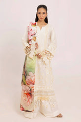 3 Piece Unstitched Embroidered Lawn Suit with Printed Tissue Silk Dupatta SSM-52005